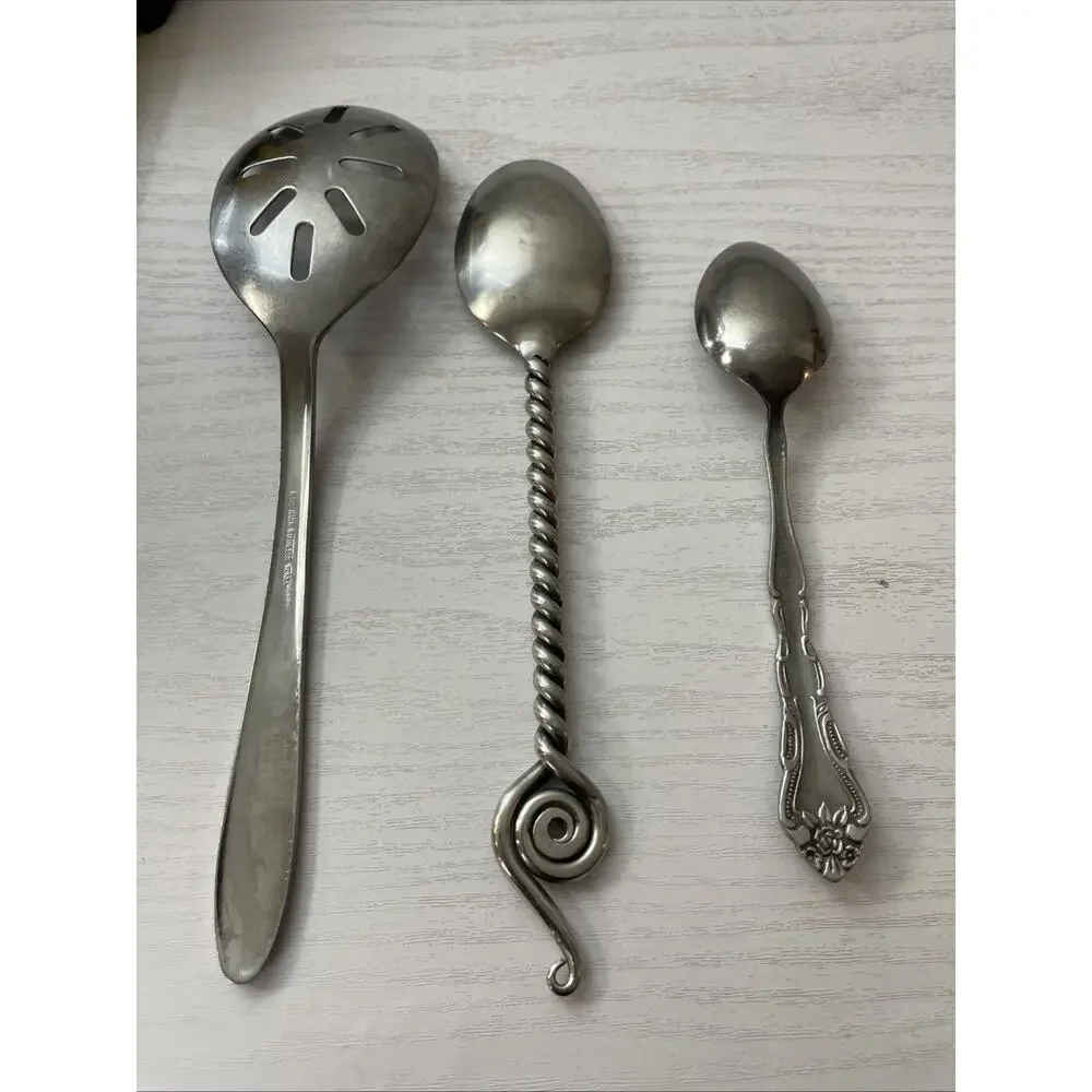 Vintage Mixed Stainless Steel Spoons Lot 3 Sears Gentle Rose Spiral Slotted Vtg